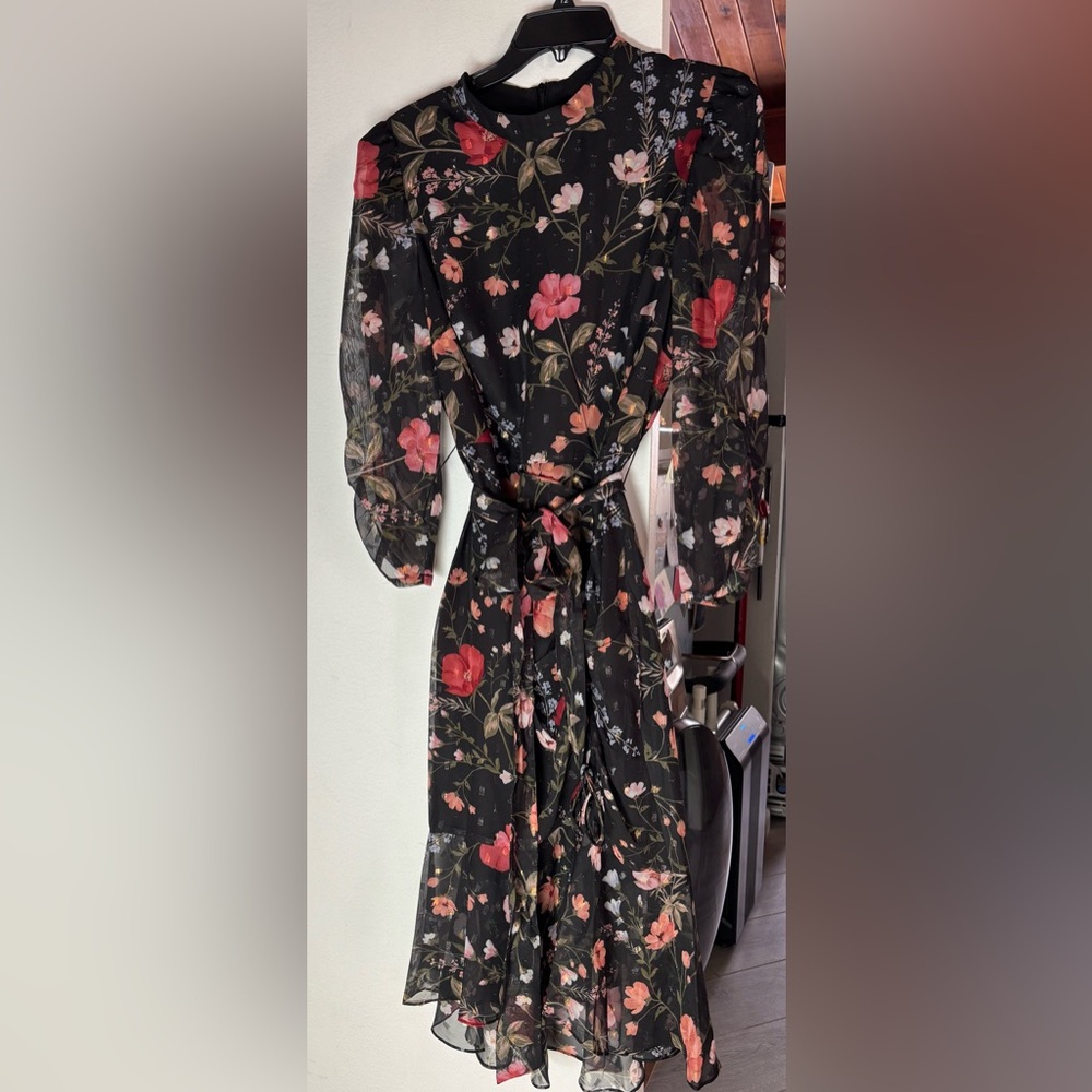Eliza J size 12 women’s black floral chiffon dress